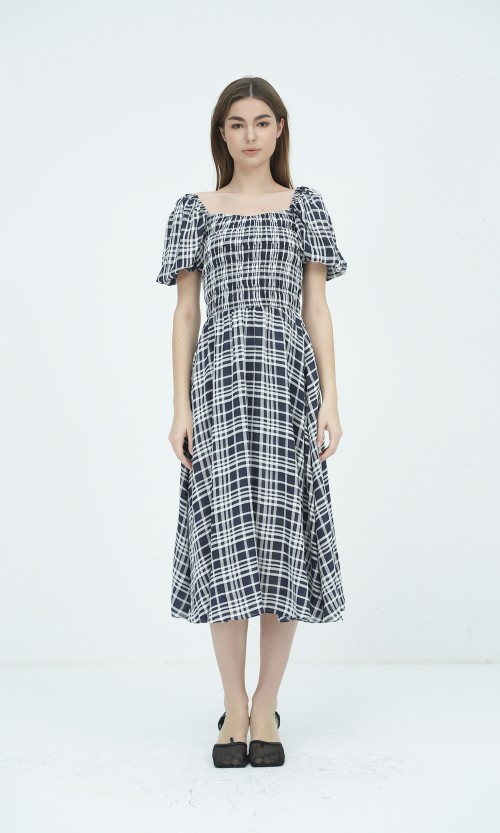 Sixdo SIXDO G-Navy Short Sleeves Woven Flared Dress for Women